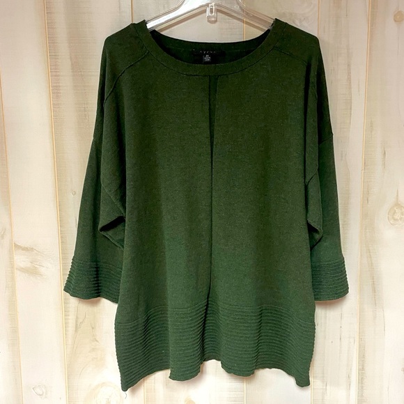 Cyrus Green Ribbed 3/4 Sleeve Drop Shoulder Sweater With Center Pleat Sz 2X - Picture 1 of 7